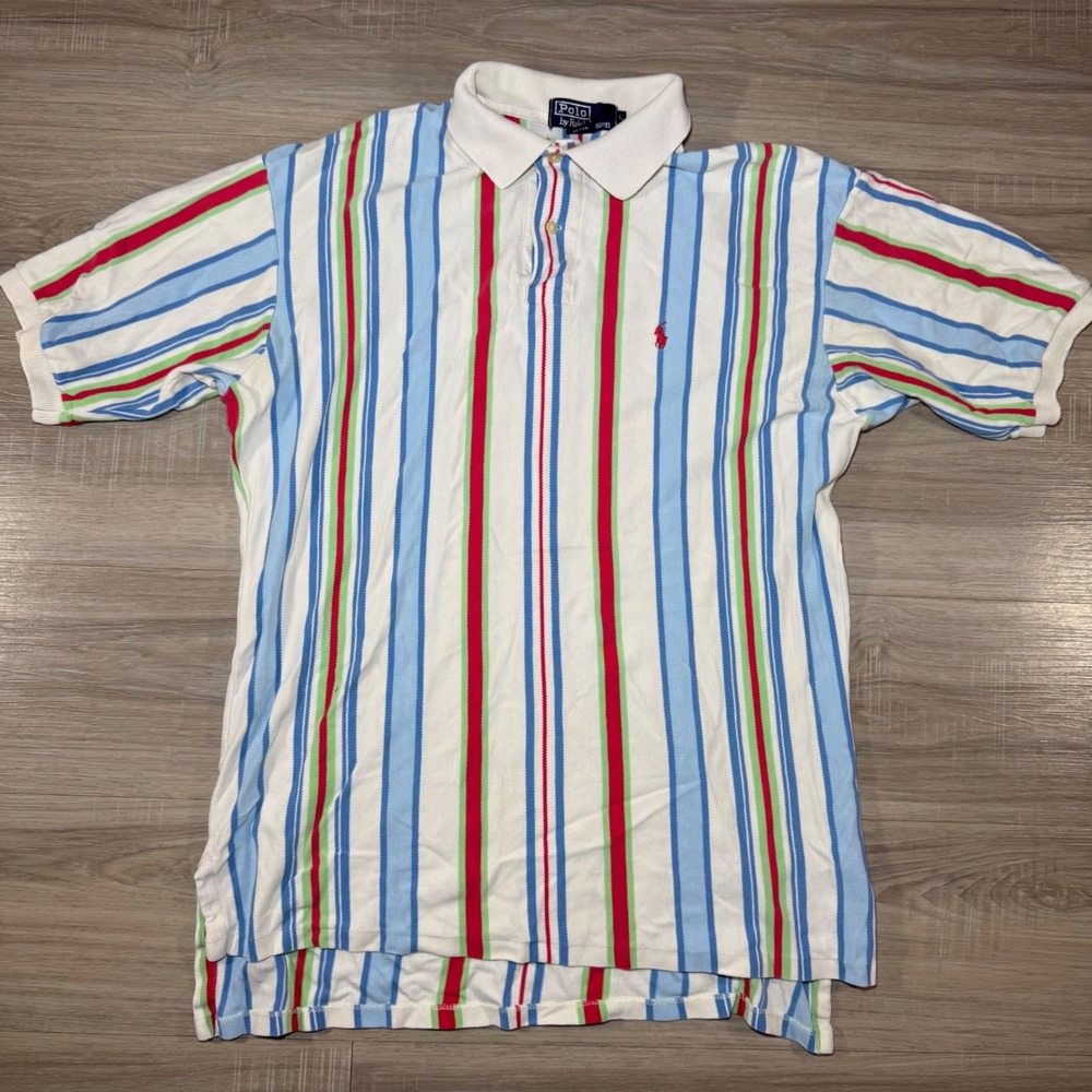 Vintage Made In USA Polo Ralph Lauren Striped Multicolor SL Polo Shirt Mens L